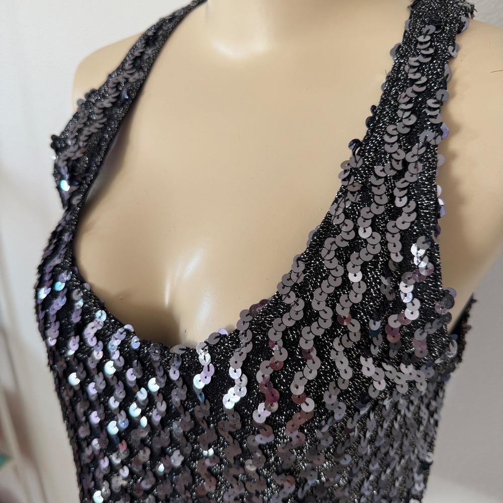 VTG Sparkly Sequin Halter Top M Sleeveless Glittery Party Night Club Disco Y2K - Picture 9 of 15